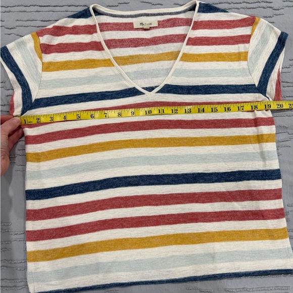 Madewell Skyline V-Neck Tee with Red, Blue, and Mustard Stripes EUC- worn once - Picture 7 of 11